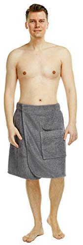 Toalla de Sauna de Baño Hombre Vestido de Sauna 100% Algodón Orgánico, con Cierre de Gancho y Bucle de Banda elástica, P/S, Gris