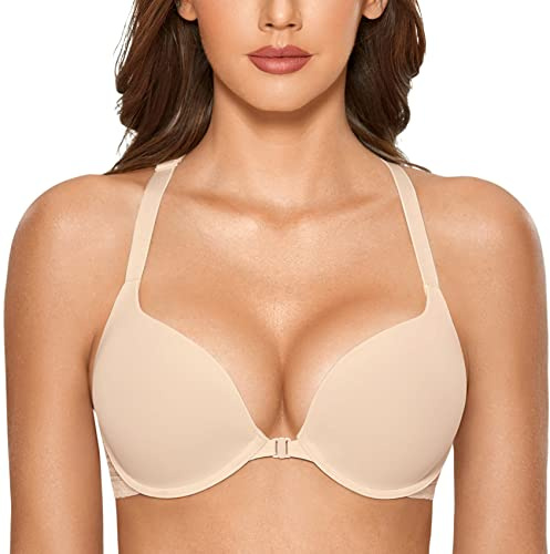 DOBREVA Push Up Bra Front Fastening Racerback | Lace Back, Padded, Plunge, Tshirt, Underwire, Supportive, For Women