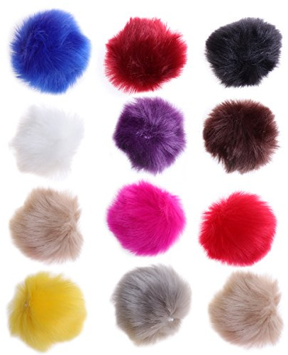 ULTNICE 12 Stück Faux Fur Pom Poms, flauschig, zum Stricken von Hüten, charmante Taschen