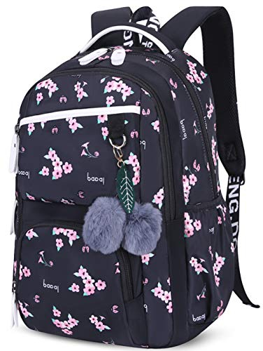 Geek-M Mädchen Rucksack Blumen Schulrucksack Daypack Damen Teenager Reise Schultasche Laptop Backpack für Mädchen Schule (Schwarz C1)