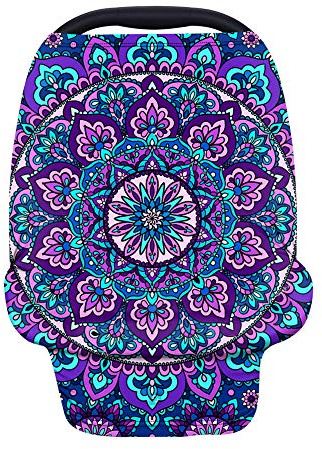Coloranimal Boho-Mandala-Blumendruck-Stillbezug für Babys zum Stillen, elastischer, weicher Schoner, Autositzbezüge für Babys, dehnbar, atmungsaktiv, Kinderwagen / Einkaufswagen, lila
