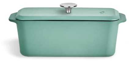Springlane Kitchen Kastenform Gusseisen mit Deckel 3L, Emaillierte Brotbackform für saftiges Brot, Pasteten & Aufläufe, Robuster Gusseisenbräter 33,5 x 13 cm, Mint