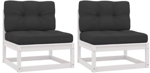 vidaXL Garten Mittelsofas 2 STK., Modular Gartenmöbel mit Anthrazit Kissen, Sofa Lounge Sessel für Garten Terrasse Balkon, Gartensofa Gartensessel, Massivholz Kiefer