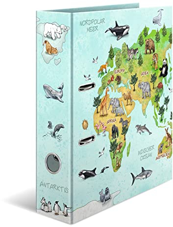 HERMA Ordner A4 Weltkarte, 7 cm breit, Ringordner mit Kindergarten Motiv, bunter Aktenordner mit Innendruck für Jungen, Mädchen und Kinder