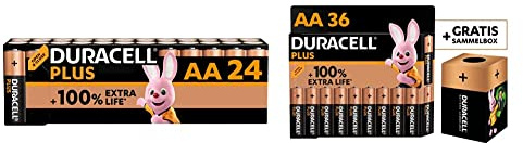 Duracell Batterie Plus AA (pacco da 36) - Alcalina 1.5V - Fino al 100% di extra durata & Batterie Plus AA (pacco da 24) - Alcalina 1.5V - Fino al 100% di extra durata