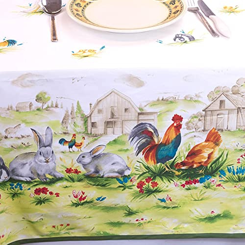 Manifattura Tessile Tischdecke mit Aquarell-Design, Reiner Baumwolle, Italienischer Fantasy-Druck - Bauernhof, Oval x6 180