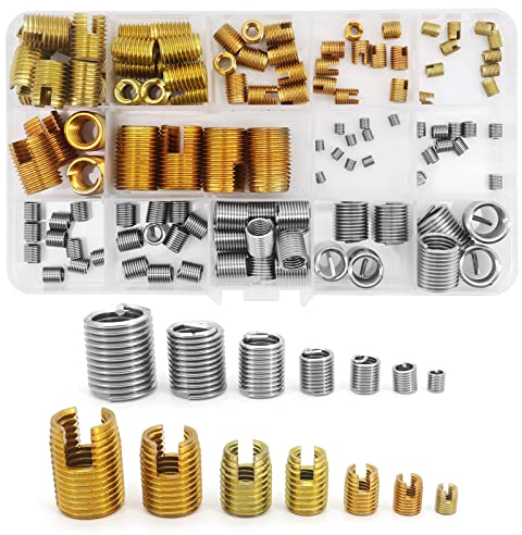 Yuhtech 116 Pcs M3 M4 M5 M6 M8 M10 M12 Galvanized Self Tapping Threaded Insert and Stainless Steel Wire Thread Repair Insert Assortment