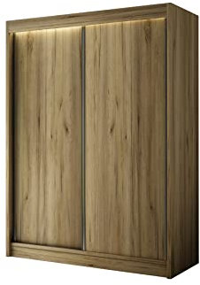 ALTDECOR Kleiderschrank mit furnierten Schiebetüren, kugelgelagerte Führungsschienen und Aluminium-Leisten - BEROG - 200 cm Eiche Craft
