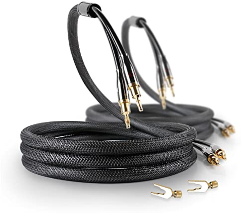 SKW Cavo per altoparlanti 1.5M con connettori a banana, OFC - nylon intrecciato - cavo per altoparlanti di alta qualità per home cinema, amplificatori, altoparlanti, sistemi hi-fi(2 pezzi/set)