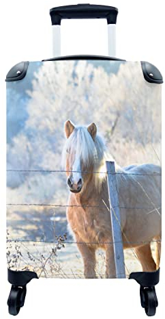 MuchoWow© Koffer Handgepäck Trolley Rollkoffer Kleine Reisekoffer mit 4 Rollen - Pferd - Winter - Schnee - Cabin Size < 55x40x23 & 55x40x20 cm - Fotokoffer - Kabinenkoffer - Boardgepäck