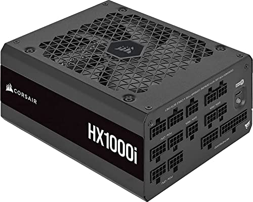 Corsair HX1000i vollmodulares Ultra-leises ATX Digitales Netzteil, 3 EPS12-V-Anschlüsse, 140 mm Flüssigkeits-dynamischer Lagerlüfter, Null-Drehzahl-Modus, 80 PLUS Platin-Effizienz, Schwarz