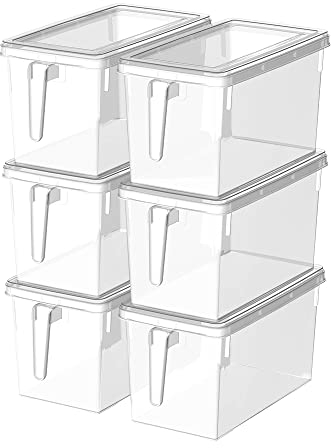 Cetomo 6.5L*6 Boîte Conservation Alimentaire en Plastique, Conteneur Alimentaire, Boîte de Rangement, Récipient de Congélateur avec Poignée et Couvercle, Empilable, Sans BPA, Clair, 6.5L-Lot de 6