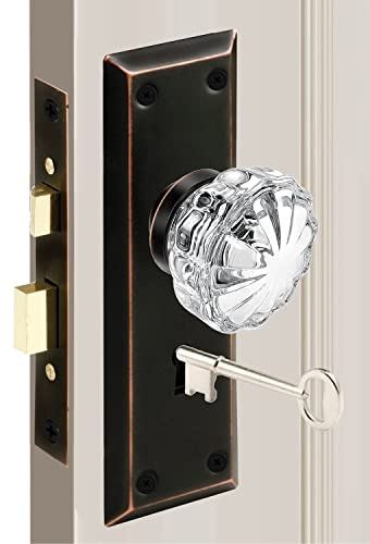 MaxxGeek Antique Mortise Keyed Lock Set with Glasses Knobs. Replacing Vintage Door Knob Sets with Skeleton Keys, Fits 1-3/8-1-3/4 Interior Doors, Backset 2-3/8, Oil Rubbed Bronze, 1 Pack