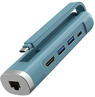 USB C Docking Station, Elexlinco 5-in-1 USB-C Hub, Dual-Port USB-A 5Gbps Ubertragung, 100W PD Port, 4K Ausgang HDMI Port, 1000Mbps Rj45 Ethernet Port, Kompatibel mit MacBook, iPad, Laptop (Baby Blau)