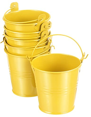 PATIKIL 3 Height Mini Metal Bucket, 6 Pack Colorful Metal Succulents Pot Party Decorative Pails with Handles for Small Succulents, Yellow