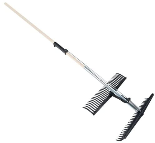 Rastrello foglie giardino , Rastrello 20 denti , Scopa da giardino in Plastica Abs , Doppio rastrello con funzione raccogli foglie , Manico regolabile