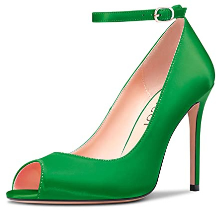 Aachcol Femmes Aiguille Haut High Talon Heel Escarpins Lanières Cheville Ouvert Bout Dress Chaussures Party Mariage Satin 10 CM