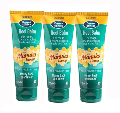 Dermatonics Manuka Honey Heel Balm for Cracked Heels, 70ml, Pack of 3 | Visible results in just 1 day, fast-acting foot cream, nourishing formula for very dry, cracked skin, suitable for diabetics