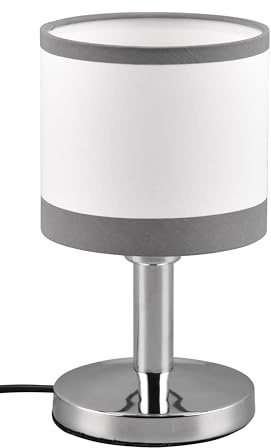 Reality Leuchten Tischleuchte Davos R59551006, Metall Chrom, Schirm Stoff Grau/Weiß, exkl. 1x E14 |
