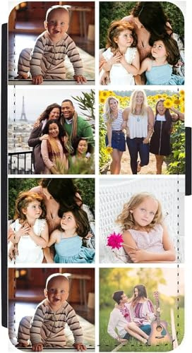 Unique Gifts House Ltd Personalised Phone Case Compatible with iPhone 15 Plus Custom Leather Flip Wallet Case Any Photo Printed Eight Photos Anti Drop Personalised Case
