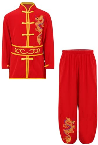 RUNQHUI - Traje de ropa infantil unisex para artes marciales (traje tradicional chino de uniforme Tai Chi Kung Fu Shaolin, 3-16 años), rojo, 3-4 Años