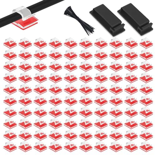 100 Pezzi Clip dei Cavi Trasparente Set, Clip Gestione Autoadesivo del Cavo Plastica, Durevole Fermacavi con Nastri Adesivi Fascette, Fermacavi Supporto da Parete per Laptop Casa Ufficio