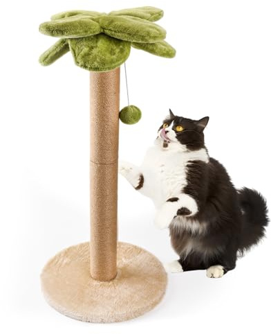 LIFLIX Palm Tree Cat Scratching Post, 34 inch/86 cm Sturdy Sisal Scratch Post with Interactive Dangling Ball, Cute Cat Scratcher for Indoor Adult Cats