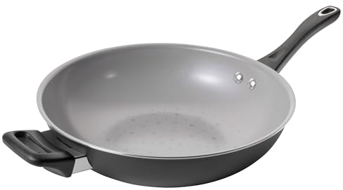 Prestige Disney Monochrome Mickey Mouse Wok Non Stick with Helper Handle, 30cm - Ceramic Non Toxic Cookware, Induction Wok, Black & White