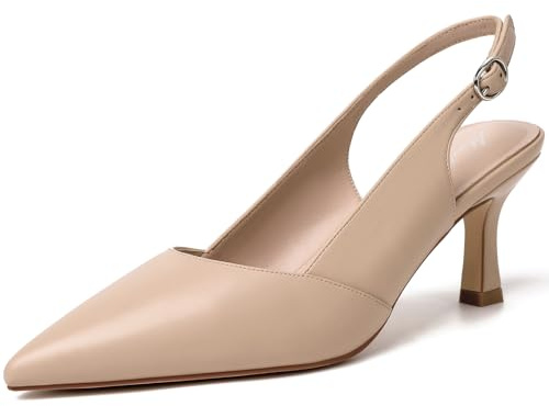 Mostrin Nude Kitten Slingback Heels for Women Pointed Closed Toe Heels Women's Pumps Wedding Party Dress Pumps Shoes Size 8