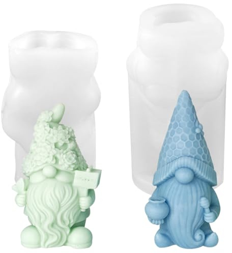 Sprinlot Kerzen Gießform Weihnachten, 2Pcs Silikonform Wichtel, Kerzenformen Zwerg mit Bienenblüte Epoxidharz DIY, Kerzenformen Zum Gießen Silikon, Geschenk Weihnachten Geburtstag