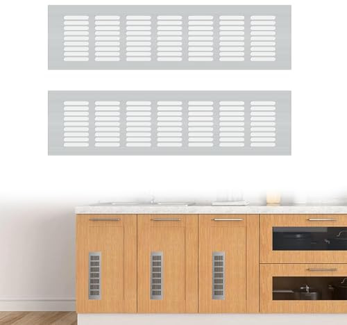 Belüftungsgitter Aluminium, 2 Stück, Ventilation Gitter, Ventilation Grille Rechteckig, Edelstahl Aluminium Lüftungsgitter, für Schuhschrank, Bad, Küche, Wohnzimmer 30 x 8 cm