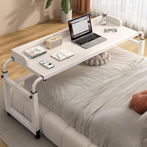 Verstellbarer Betttisch für Doppelbett/Queen-Size-Bettgestell – Mobiler Nachttisch mit Rollen und Essens-Tablett – Rolltisch für Medizinischer Tisch – Computertisch für Bett – Höhenverstellbar
