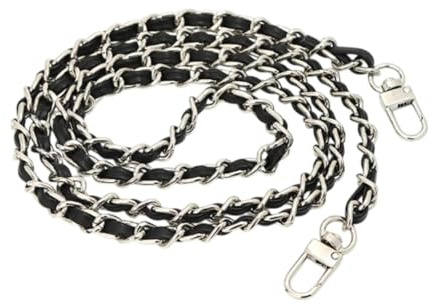 Fenteer Ersatz Taschenkette,Comforty Taschengurt Gold für Taschen,Handtaschenketten, Taschenriemen Flacher, Tasche Schulterriemen,120cm Schwarz/Silber