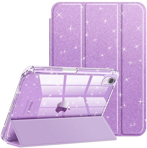 Fintie Slim Case for iPad Mini 7 (A17 Pro, 7th Generation) 2024 / iPad Mini 6 (6th Gen) 8.3 Inch - [Built-in Pencil Holder] Glittering Sparkly Shockproof Cover w/Shiny Clear Back Shell, Purple | Sparkly Cover with Shiny Clear Back Shell, Tri-Fold Stand, Viewing & Typing Angles, Pencil Holder, Auto Sleep/Wake, Purple