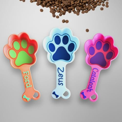 Pelle à nourriture personnalisée pour chiens, 1/2 tasse à mesurer pour nourriture pour chien, nom personnalisé, impression 3D, pelle à nourriture pour chien, accessoire personnalisé pour animaux de