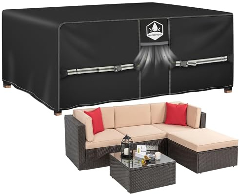Rimwig Fundas para muebles de jardín, resistente al agua, 420D Oxford, juego de muebles de exterior con ventilación, resistente al agua, mesa de sofá de ratán y funda para silla rectangular, 200 x 160