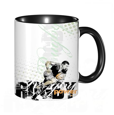 HRRASFAZF Tasse à Café | Tasse Céramique Fine | Cadeau Original | 330ml | Mug avec Anse | Cadeau Original pour Homme et Femme | Sports,Joueur de rugby esquissé avec un ballon en train de courir, défi
