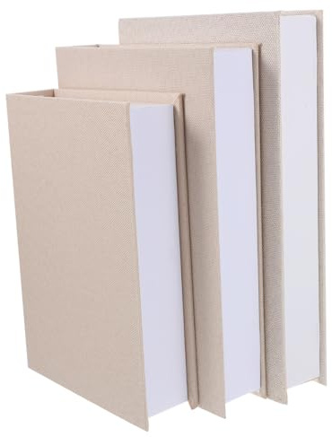 TOPPERFUN Lot de 3 Boîtes Décoratives de Faux Livre Vintage en Lin et Papier Beige, Rangement Multifonctionnel Réalisme Élevé pour Décoration Bureau et Maison