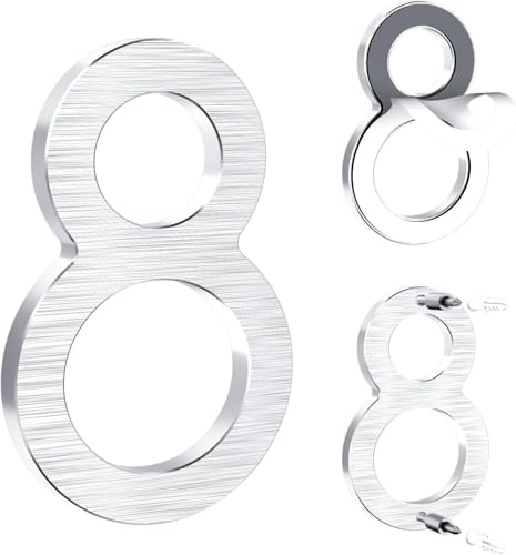 Yafimea numero civico esterno argento 12,5 cm – In alluminio massiccio con superficie spazzolata, adesivo o con viti, impermeabile – Per porta, muro, cancello, recinzione (8)