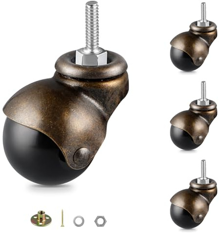 Skelang 4 Pcs Threaded Stem Castors 50 mm, M9×25 mm Stem Ball Caster Wheels, Antique Swivel Wheel for Furniture, Ottoman, Coffee Table, Cabinet