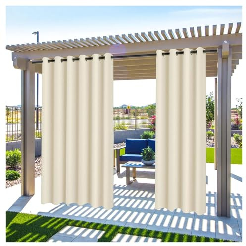 Outdoorvorhänge Sonnenschutz 1 Stück 120 * 182cm（B*H）, Outdoor Vorhang Wetterfest mit Ösen, Outdoor Gardinen Wasserdicht Windschutz Blickdicht für Pavillon, Veranda, Pergola,