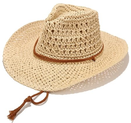 HEYANN Cowboyhatt stråhatt dam, stråhatt brett brätte cowboyhatt sommar solhatt Panamahatt unisex strandhatt, Beige, one size