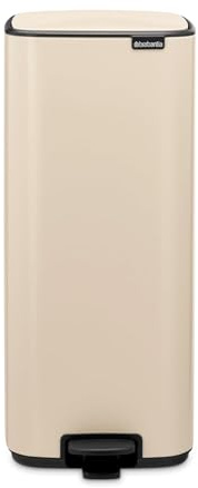 Brabantia Bo Pedal Cubo de basura 30L (beige claro), papelera cocina con diseño compacto y sistema de apertura con pedal, cubo basura reciclaje con cubo extraíble, incluye bolsas PerfectFit