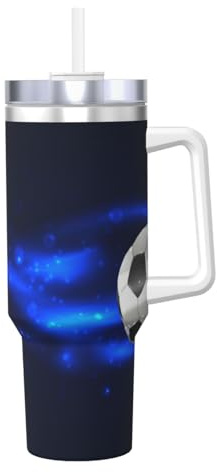 YWSOTRE Balón de fútbol en llamas,Botella de agua de acero inoxidable con asa para bebidas frías y calientes de 40 oz.
