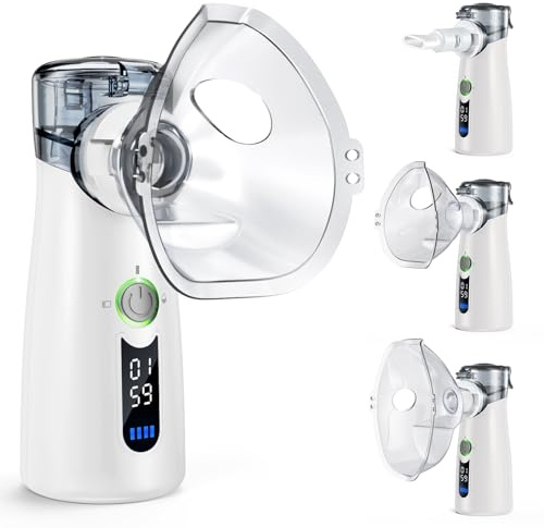 Bntath Aerosol Silenzioso, Ricaricabile USB-C Macchina Aerosol per Adulti e Bambini,Con Display Digitale, Aerosol Ultrasuoni Con 2 Maschere e un Boccaglio-Grigio