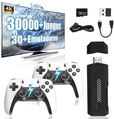 X2 Ultra Consola de Videojuegos Retro 4K, Tarjeta TF de 64 GB, 30 000+ Juegos Retro y 30 Emuladores, Controlador Inalámbrico Recargable de 2,4 GHz, Dispositivo de Videojuegos Plug and Play (Blanco)