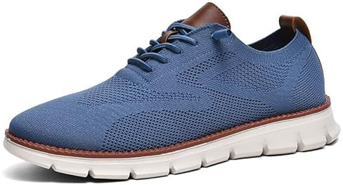Shoes for Men Oxfords Lace Up Walking Comfortable Business Casual Shoes Urban Mesh Dress Sneakers(Light Blue,10 UK)