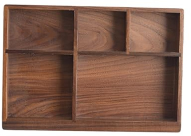 DOITOOL Organizer da Tavolo in Legno Massello Noce Nero con Scomparti Divisori Vassoio Porta Posate da Cassetto e Resistente per Cucina e Ufficio Dimensioni