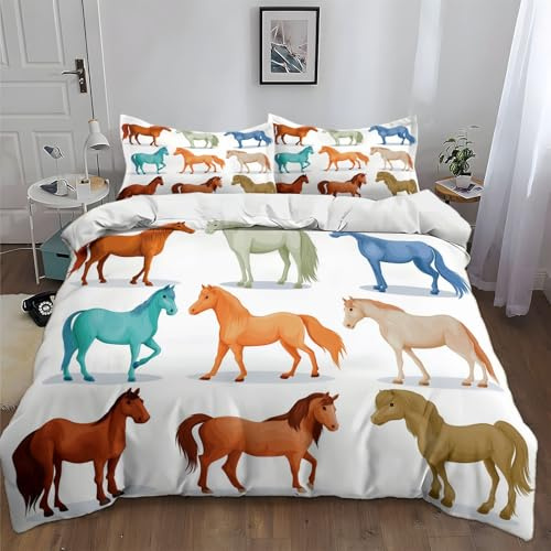 Funda nórdica Dibujos Animados Animal Caballo Lindo 135 x 200 cm Juego de Cama de 2 Piezas para Cama 80/90 Microfibra Suave Transpirable, con Cremallera para Habitación Infantil Adolescentes Blanco