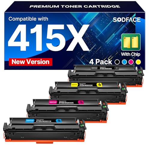 415X Toner Mit Chip Kompatibel für HP 415A 415X für Color LaserJet Pro MFP M479fdw M479dw M479fdn M479fnw M454dw M479 W2030X W2031X W2032X W2033X (Schwarz Cyan Gelb Magenta, 4er-Pack)
